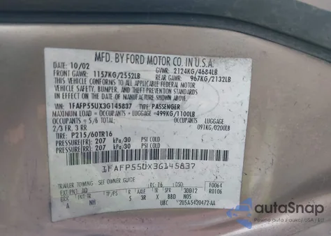 2003 Ford Taurus Ses from USA, damaged, VIN 1FAFP55UX3G145837